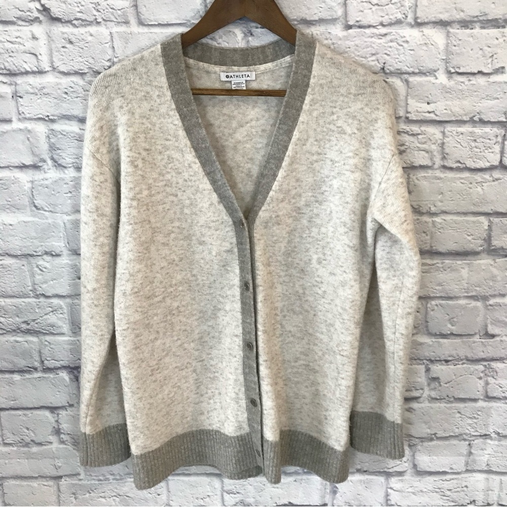 Athleta Westlake Gray Merino Wool Cardigan Sweater Womens Size Small Petite SP